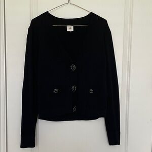 CAbi Elegant Black Cardigan with Circular Button Details